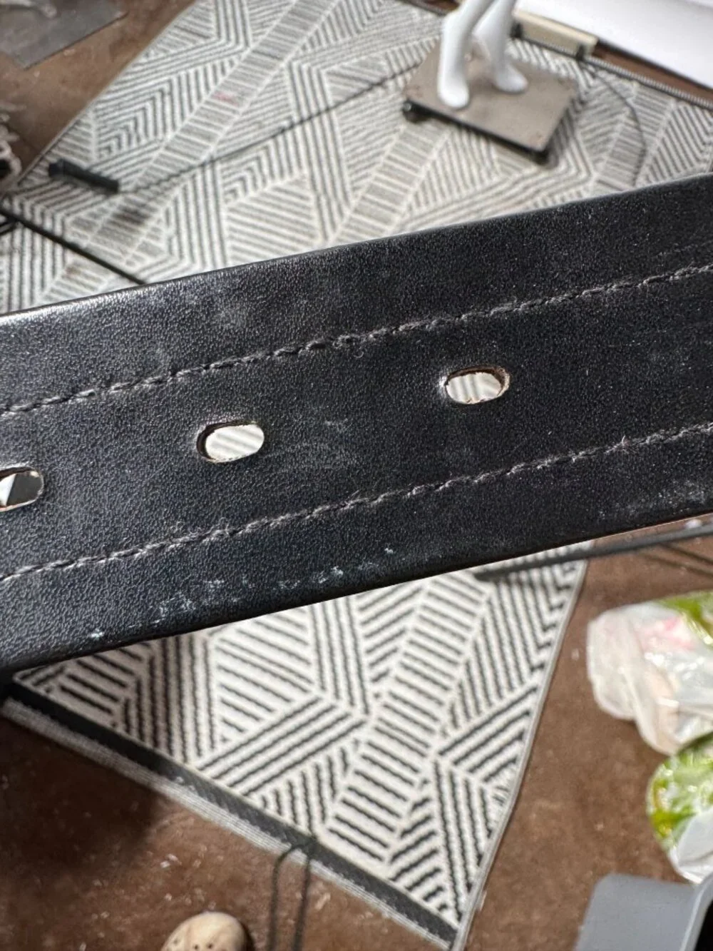 Handcrafted Leather Belt With Colorful Woven Inlay & Silver Buckle - Size 32